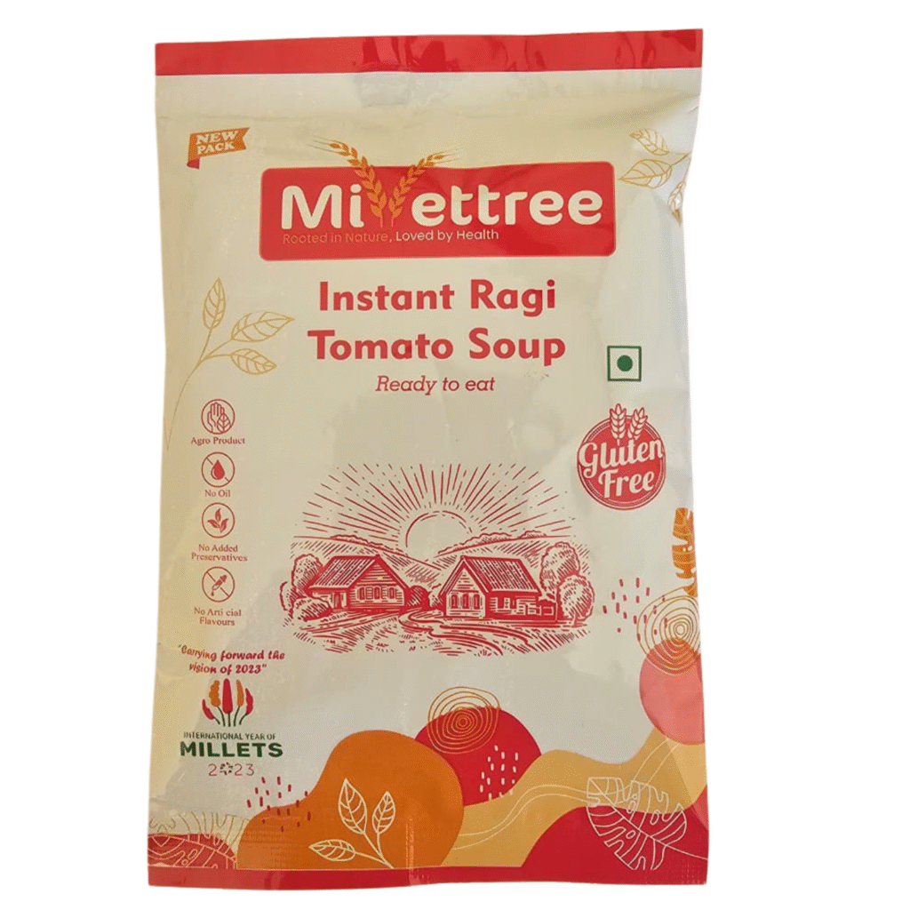 Millettree Instant Ragi Tomato Soup | Mixed with Beetroot Chunks, Ready to Eat Healthy Soup.