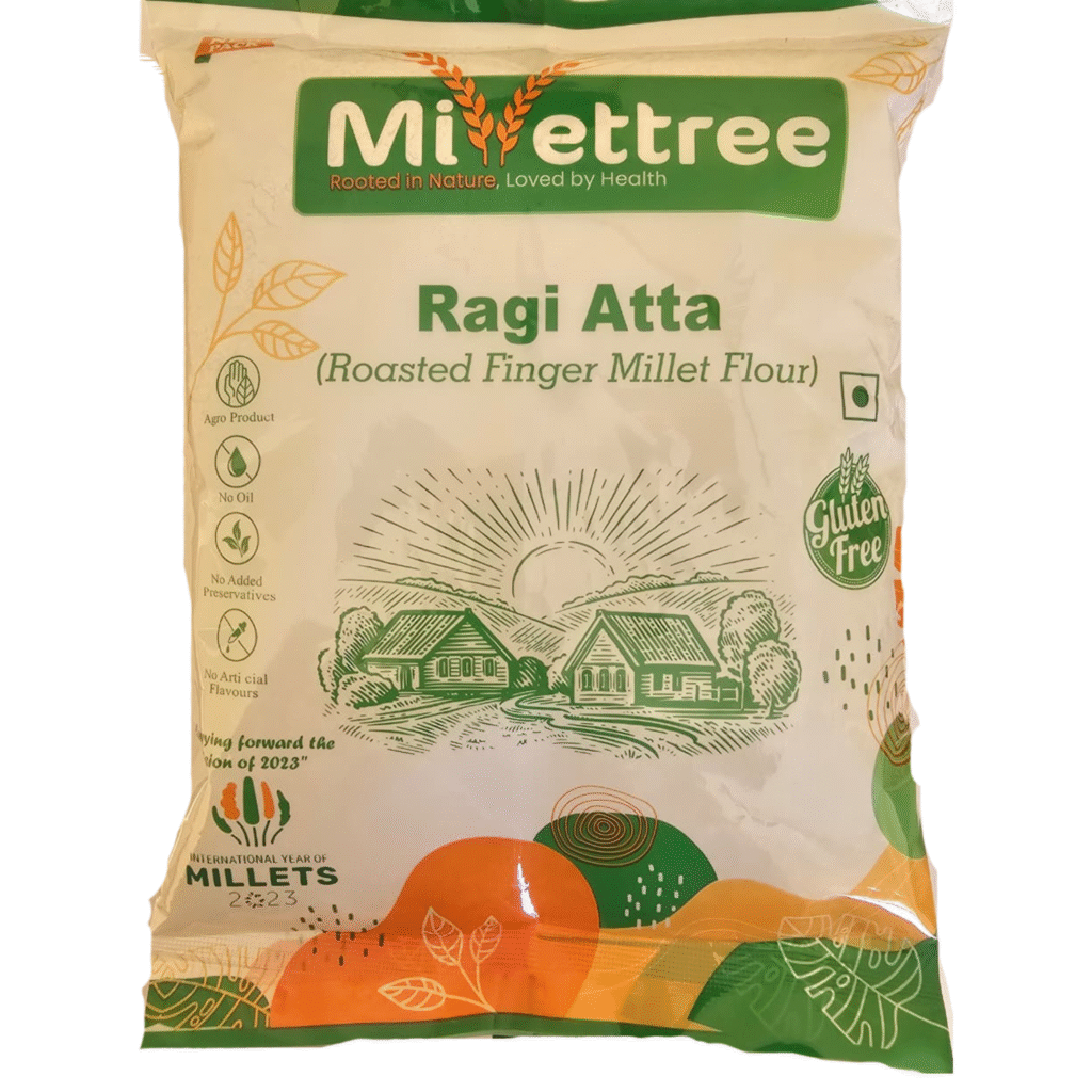 Millettree Roasted Ragi Atta/Flour | Chakki Ground Finger Millet Flour | Gluten Free