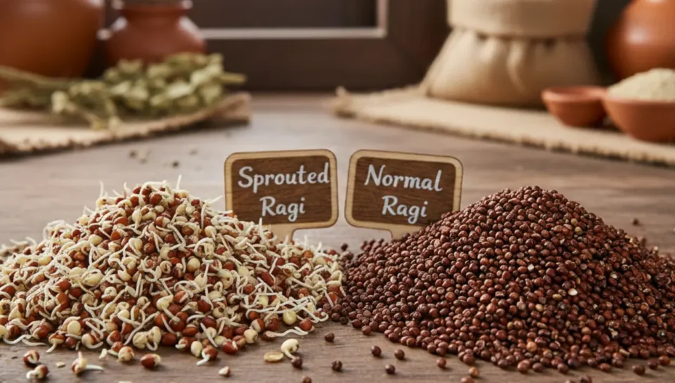 Sprouted Ragi and Normal Ragi